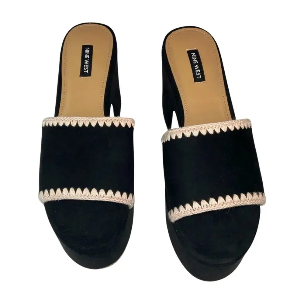 Nine West Yickie Slip-on Round Toe Wedge Sandals Black Size 10M